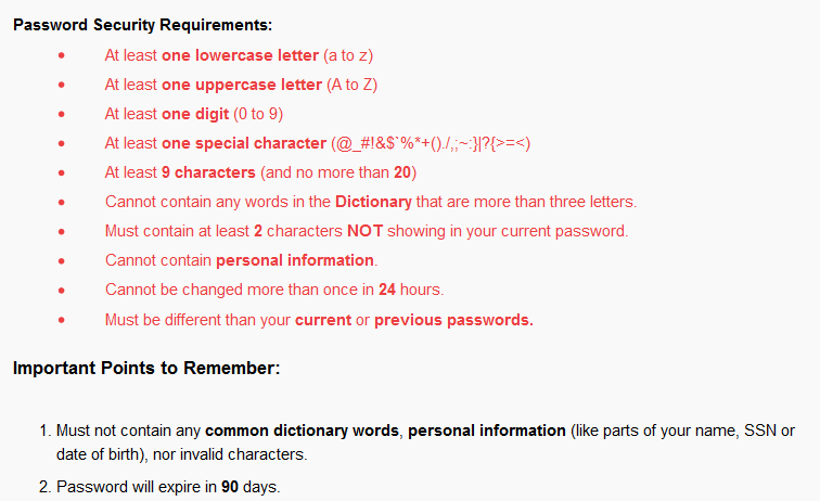 Comedic screenshot showing an example of absurdly frustrating password requirements.