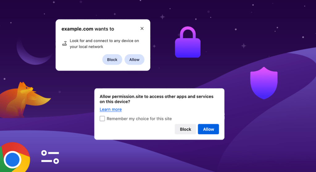 Chrome and Firefox local network/access apps on this device pop-ups
