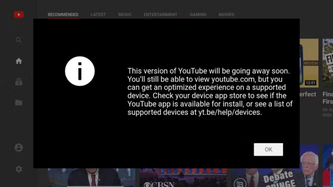 Screenshot of the YouTube TV interface "going away soon" according to Google